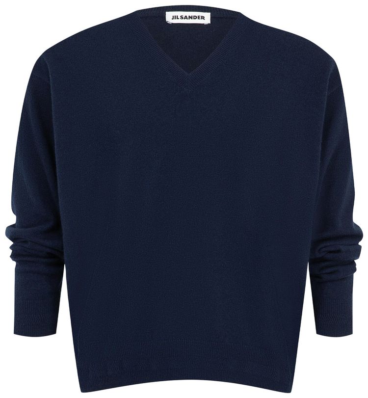 Jil Sander Ls V Neck Jumper Prussian Blue