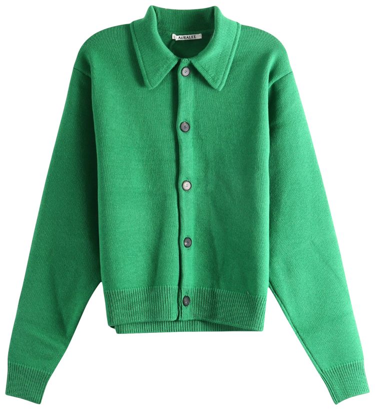 Auralee Super Fine Wool Knit Shirt Cardigan Green