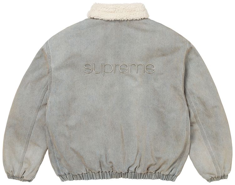 Supreme Faux Shearling Lined Bomber Jacket Washed Grey