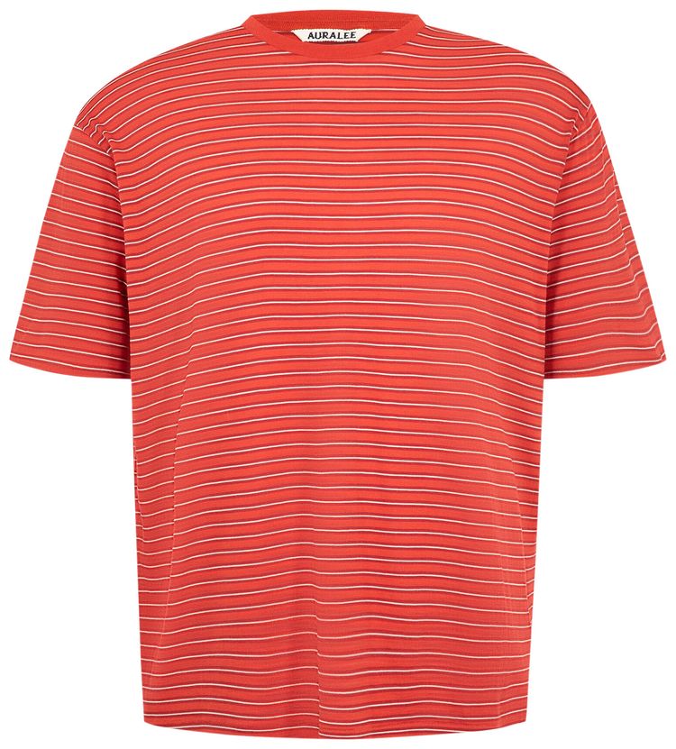 Auralee Soft Smooth Wool Stripe Jersey Tee Gray Stripe