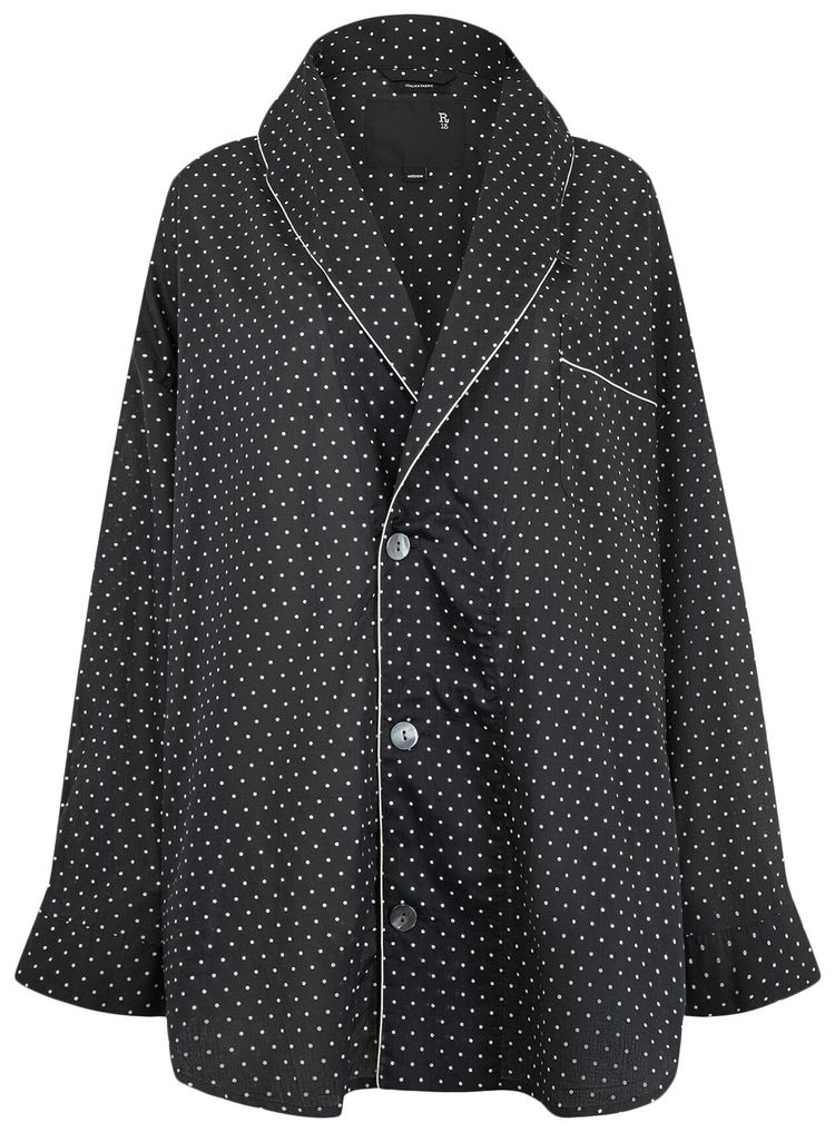 R13 Shawl Lapel Shirt Black And White Polka Dot