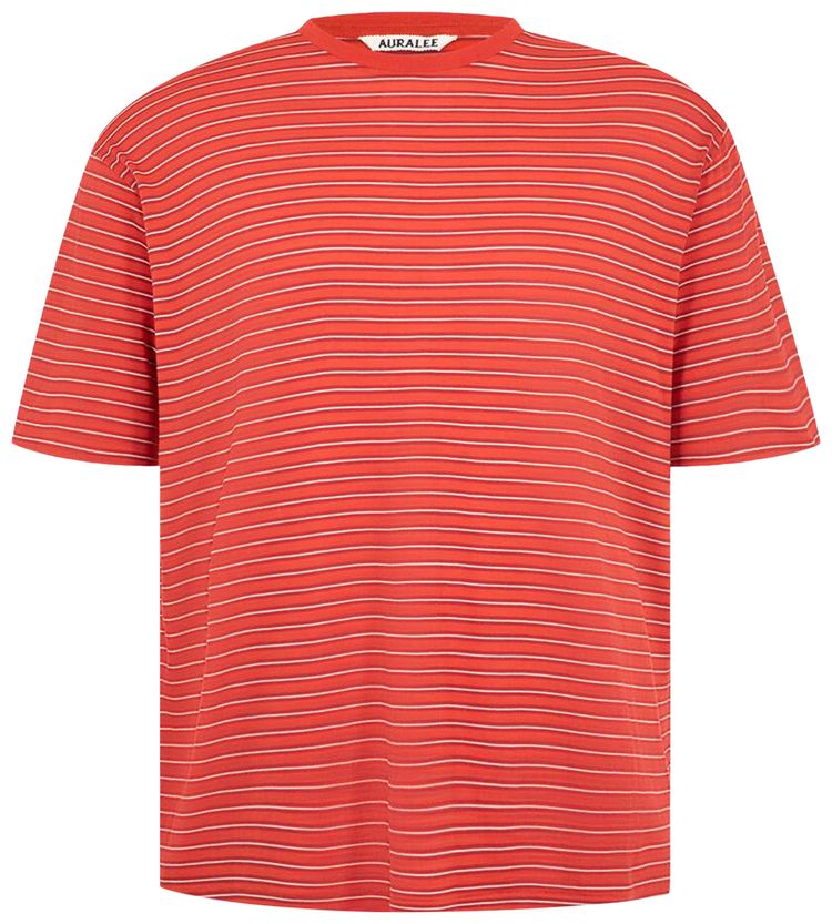 Auralee Soft Smooth Wool Stripe Jersey Tee Red Stripe