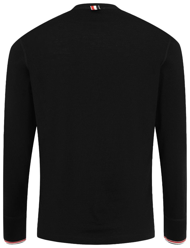 Thom Browne Long Sleeve Henley W Rwb Tipping Stripe In Wool Jersey Black