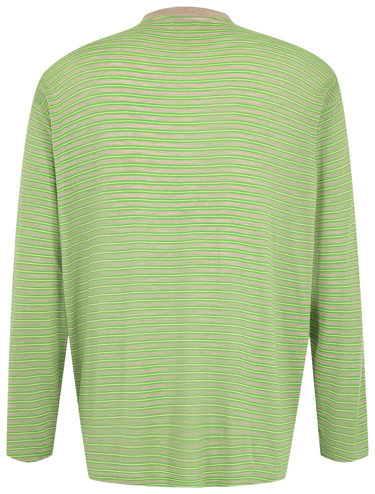 Auralee Soft Smooth Wool Stripe Jersey Long Sleeve Tee Green Stripe