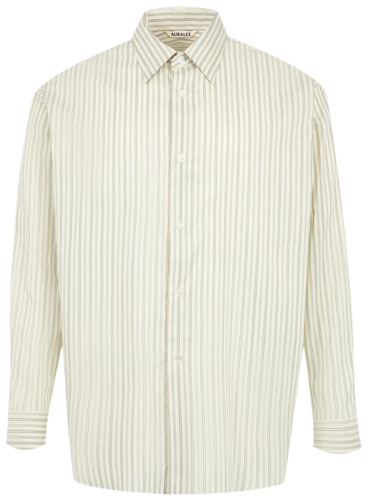 Auralee Cotton Silk Stripe Shirt Light Gray Stripe