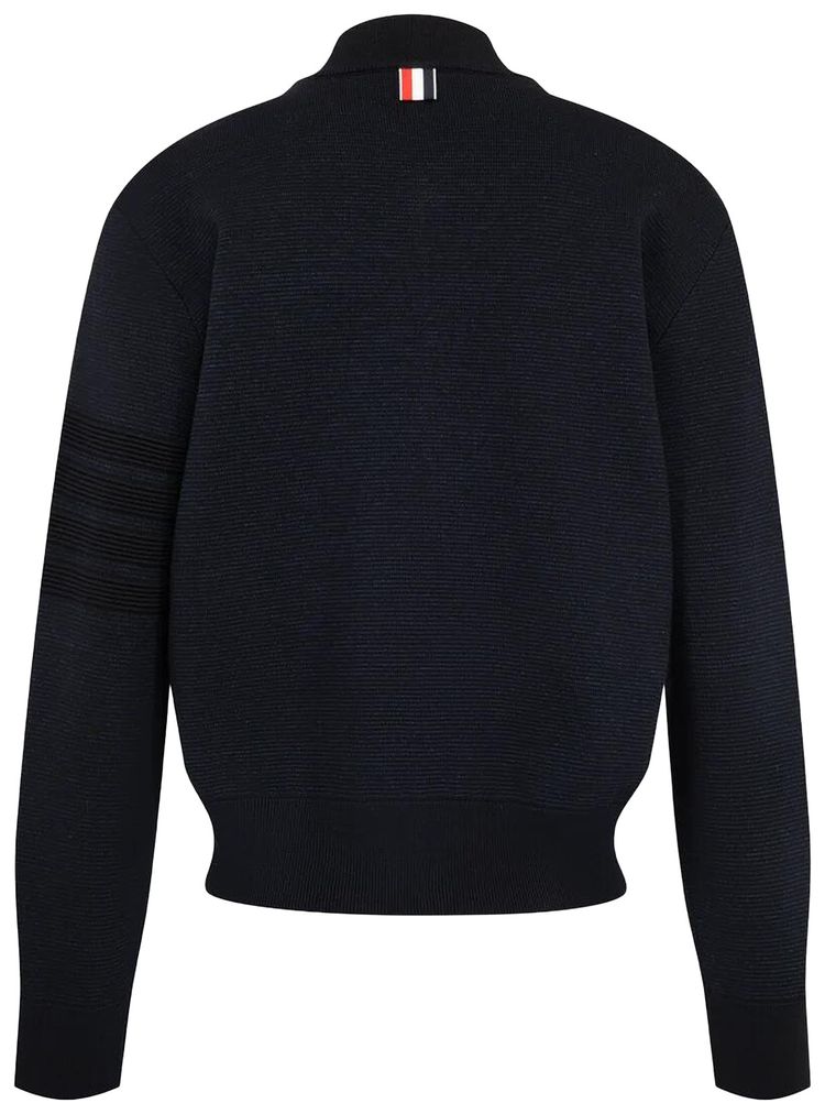 Thom Browne Milano Stitch Zip Up Bomber Jacket In Merino And Linen W Ottoman Stitch 4 Bar Stripe Navy