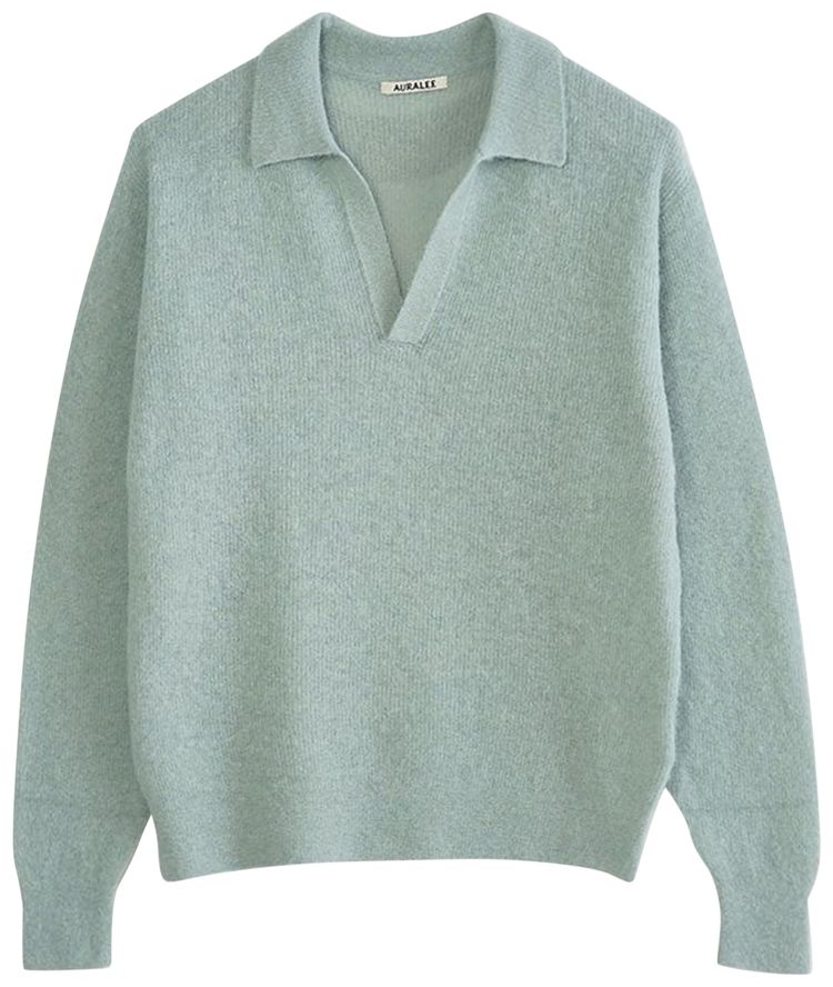 Auralee Suri Alpaca Sheer Knit Skipper Polo Dusty Mint