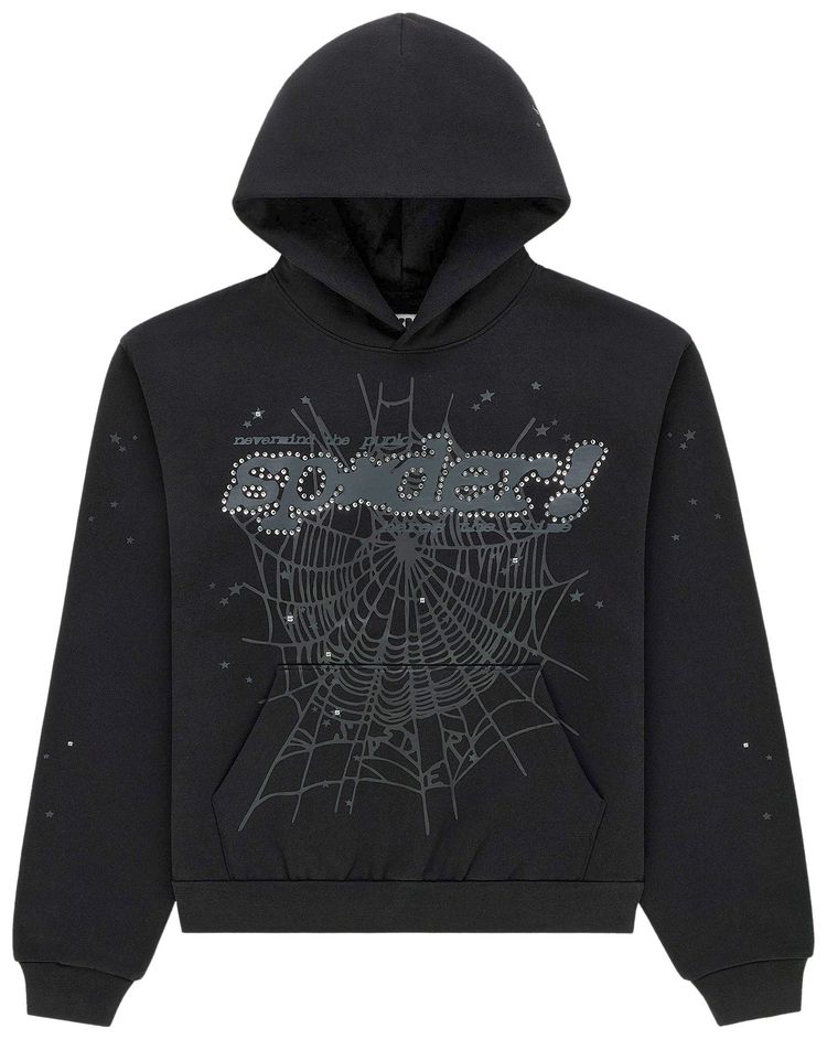 Sp5der Rhinestone Punk V2 Hoodie Black