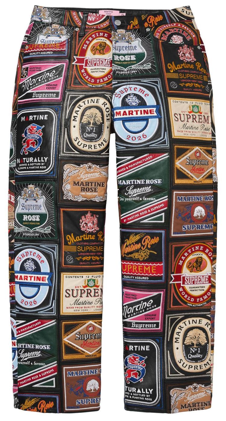 Supreme x Martine Rose Patchwork Labels Leather 5 Pocket Jean Multicolor