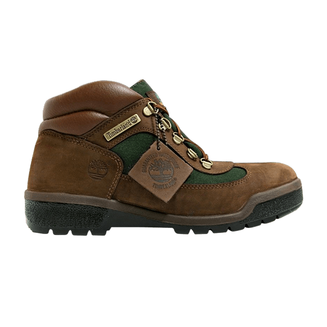 Brown and green timberland field boots sales
