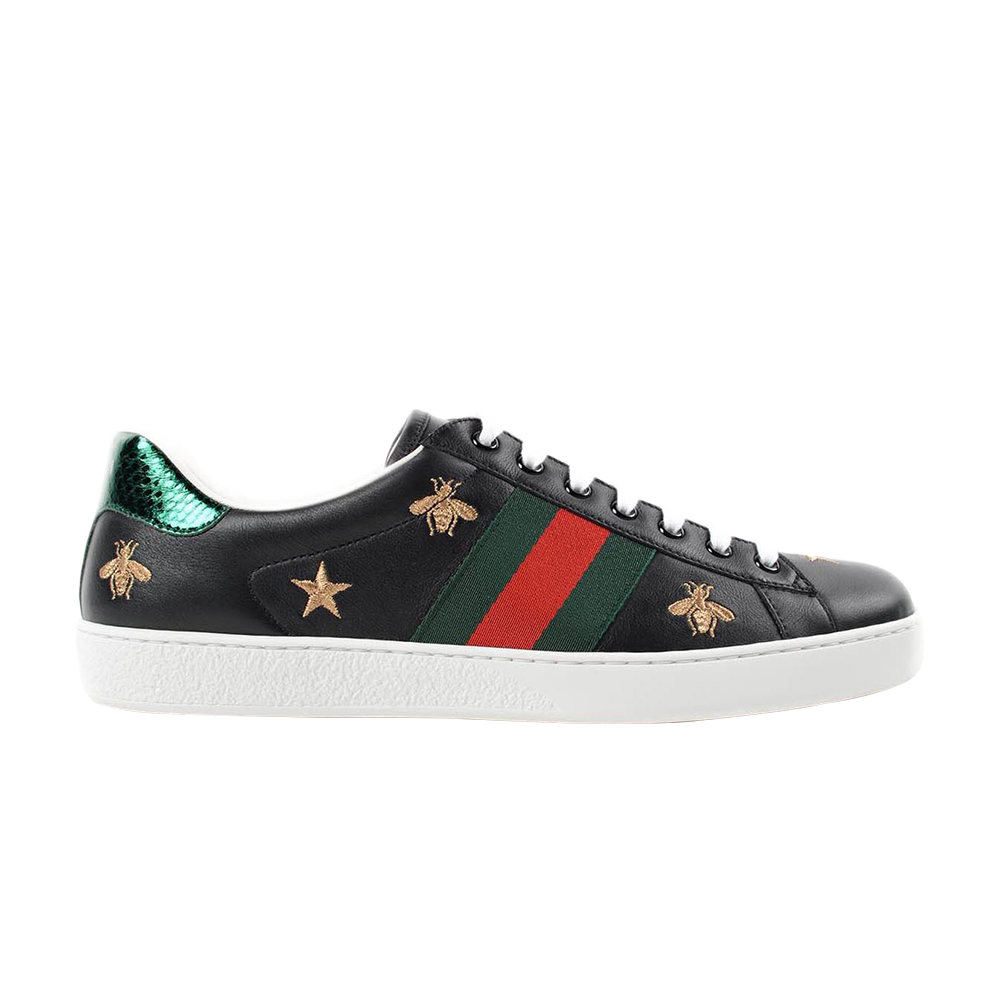 Pre-owned Gucci Ace Embroidered 'bees And Stars' In Black
