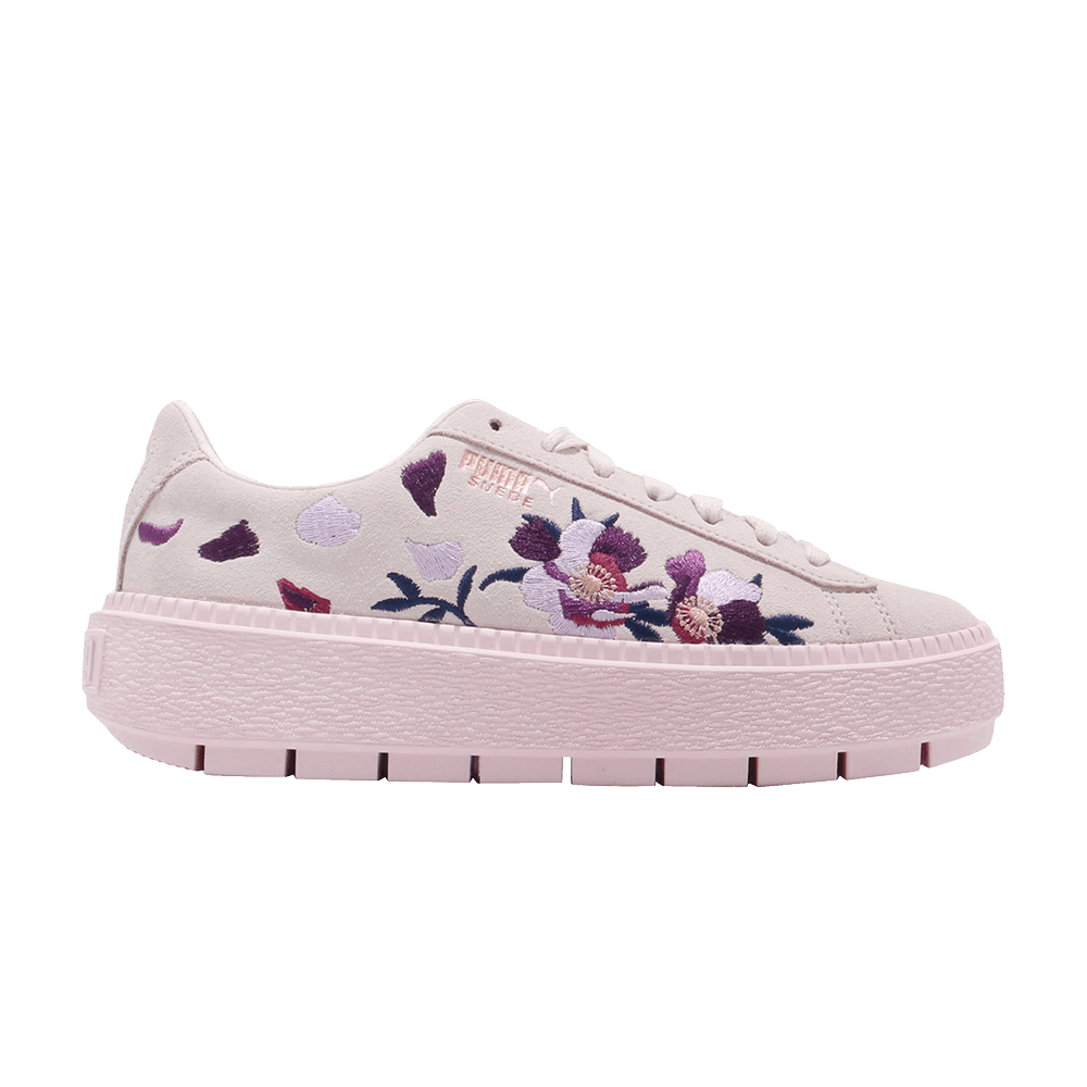 Suede platform trace flowery women's trainers Clearance
