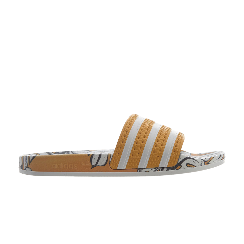 Pre-owned Adidas Originals The Farm Company X Wmns Adilette Slides 'tropical Print' In Gold