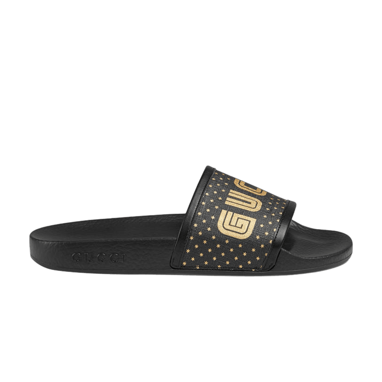Black and gold gucci slides deals