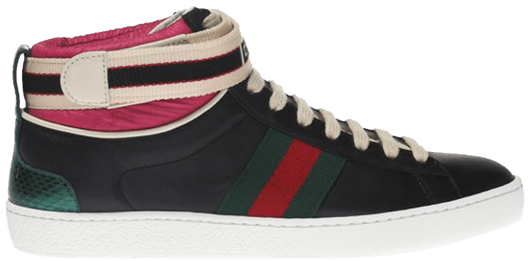 Gucci Wmns Ace Web Stripe High Black Pink