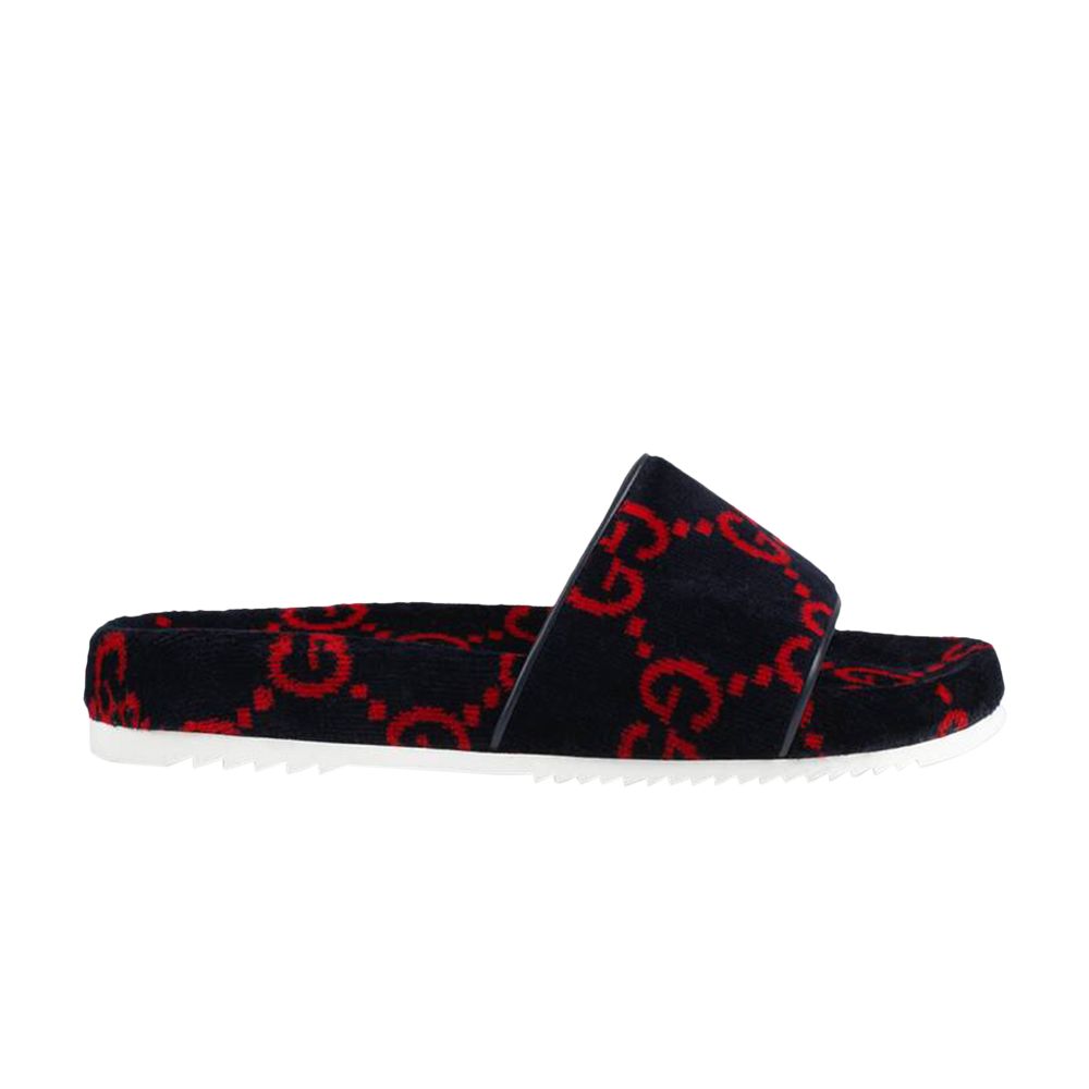 Pre-owned Gucci Gg Terry Cloth Slide 'blue Red' | Men's Size 8