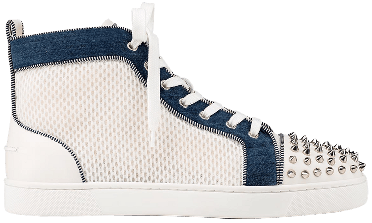 Christian Louboutin Louis Flat Calf Spikes White Navy