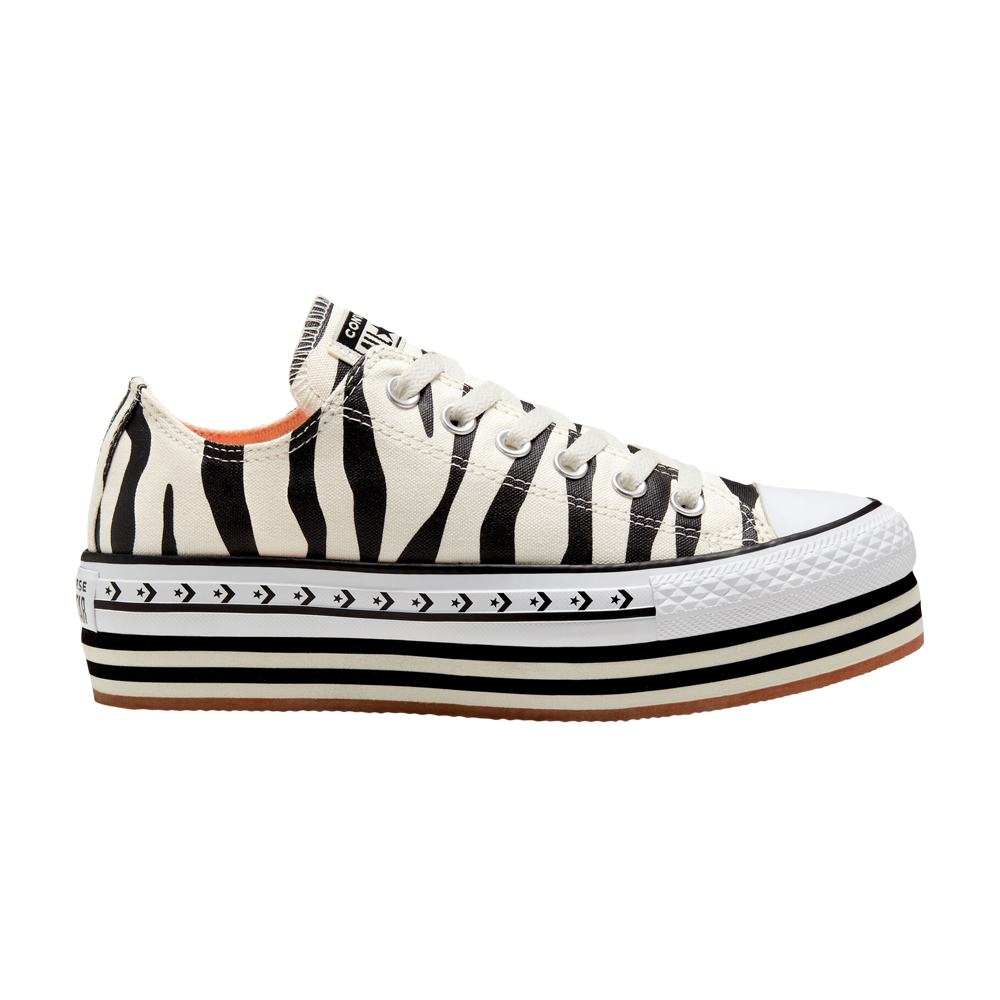 Pre-owned Converse Wmns Chuck Taylor All Star Platform Low 'sunblocked - Zebra' In Cream