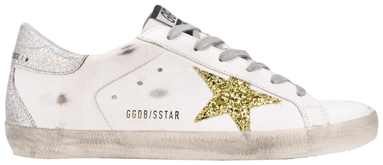 Size 4.0 Golden Goose Wmns Superstar White Gold Silver Glitter