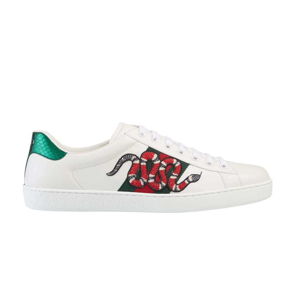 Pre-owned Gucci Ace Embroidered 'snake' In White