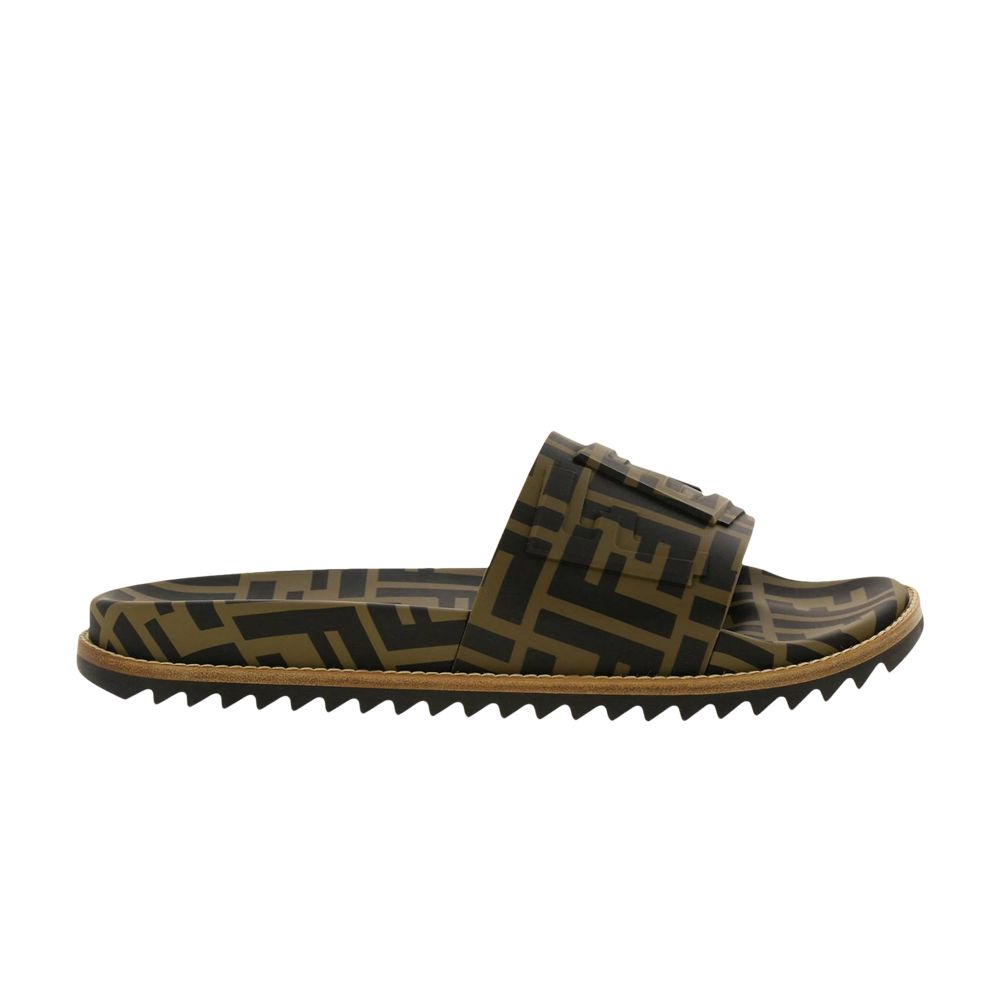 Pre-owned Fendi Tpu Ff Motif Slides 'maya Nero' In Brown