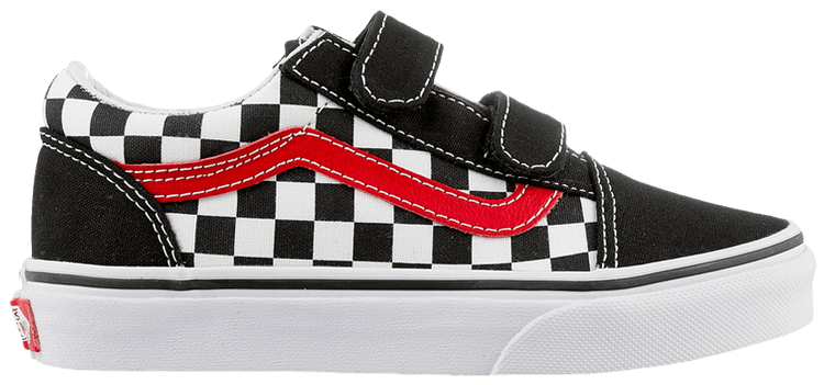 Vans Old Skool V Kids Checkerboard   Black Red