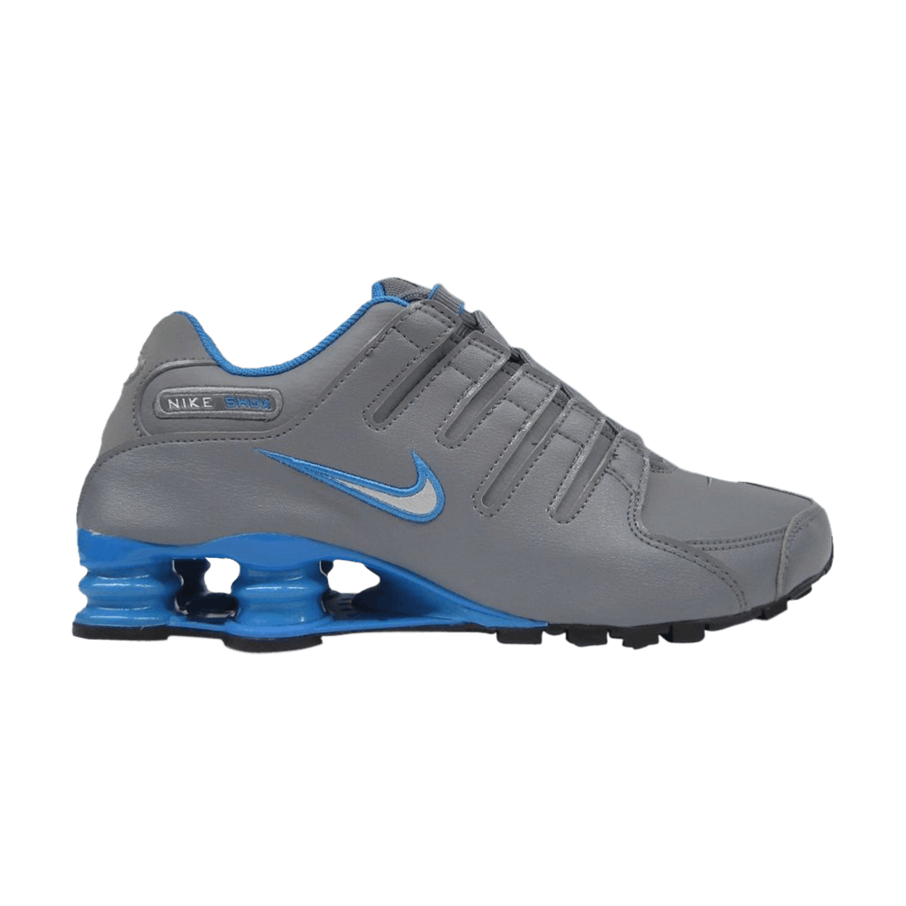 grey and blue nike shox