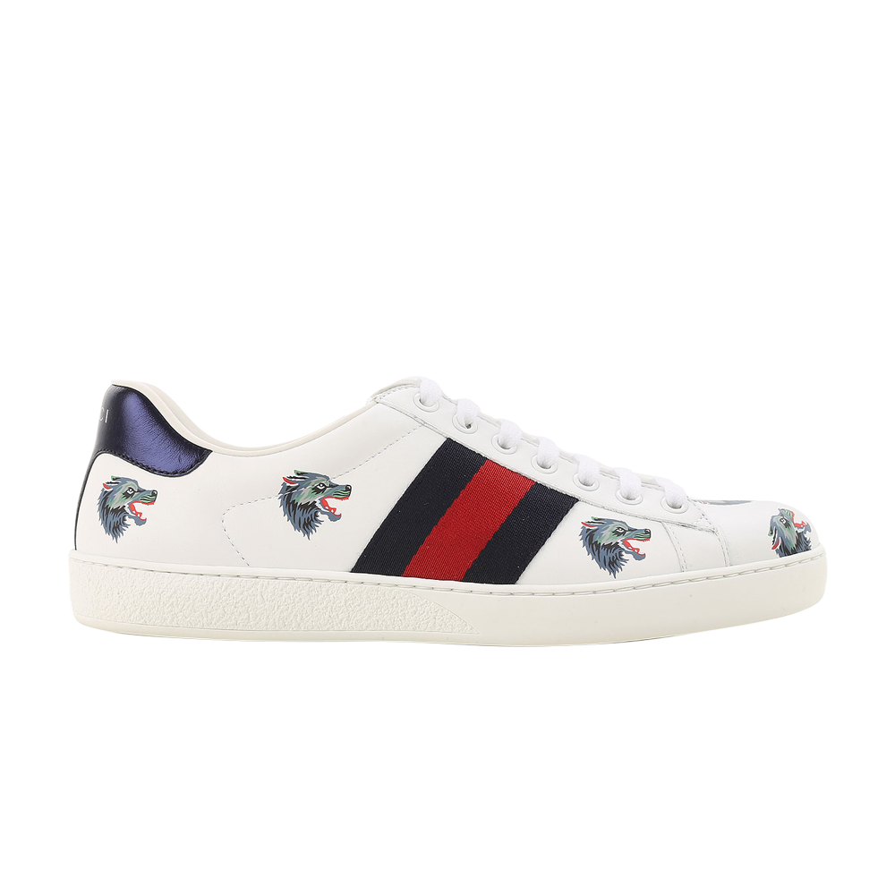 Pre-owned Gucci Ace Leather 'wolf' In White