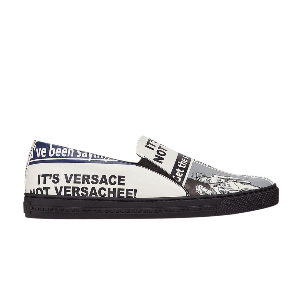 Pre-owned Versace Slip-on Leather 'graphic Print - White Geranium' | Men's Size 39