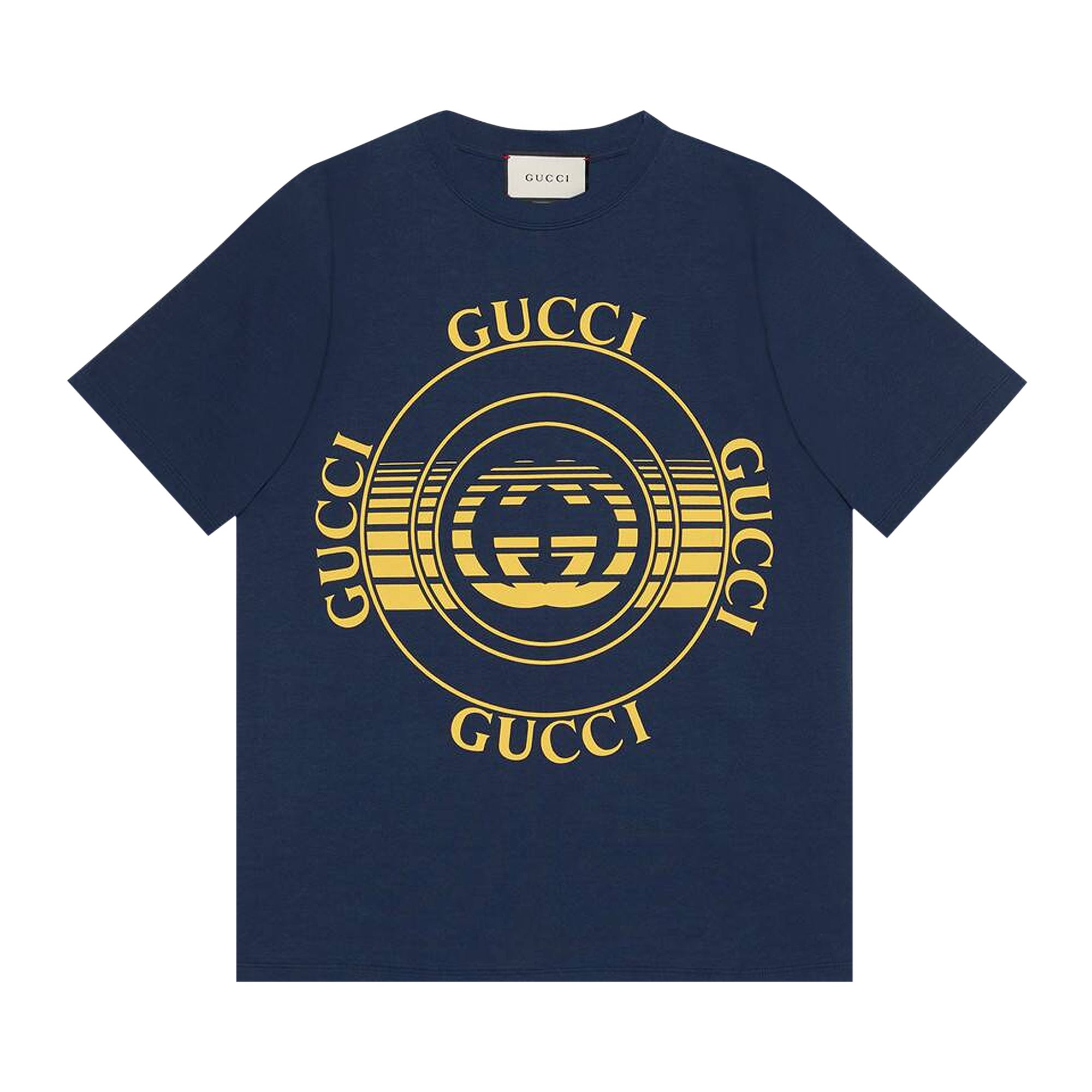 Pre-owned Gucci Disk Print Oversize T-shirt 'inchiostro/yellow' | Blue | Men's Size L