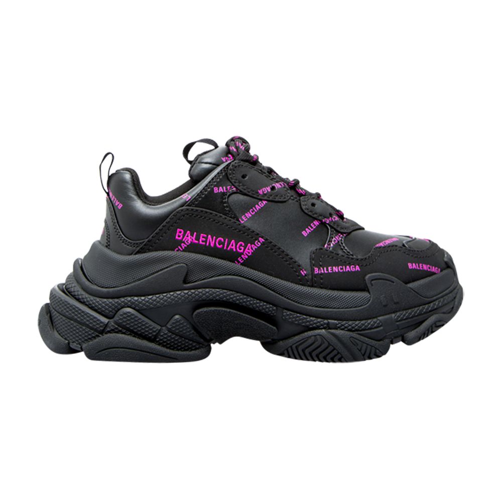 Pre-owned Balenciaga Wmns Triple S Sneaker 'all Over Logo - Black Pink' | Women's Size 37