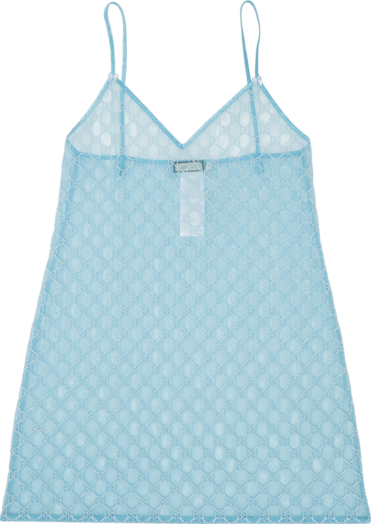 Gucci GG Logo Print Tulle Slip Dress 'Light Blue'