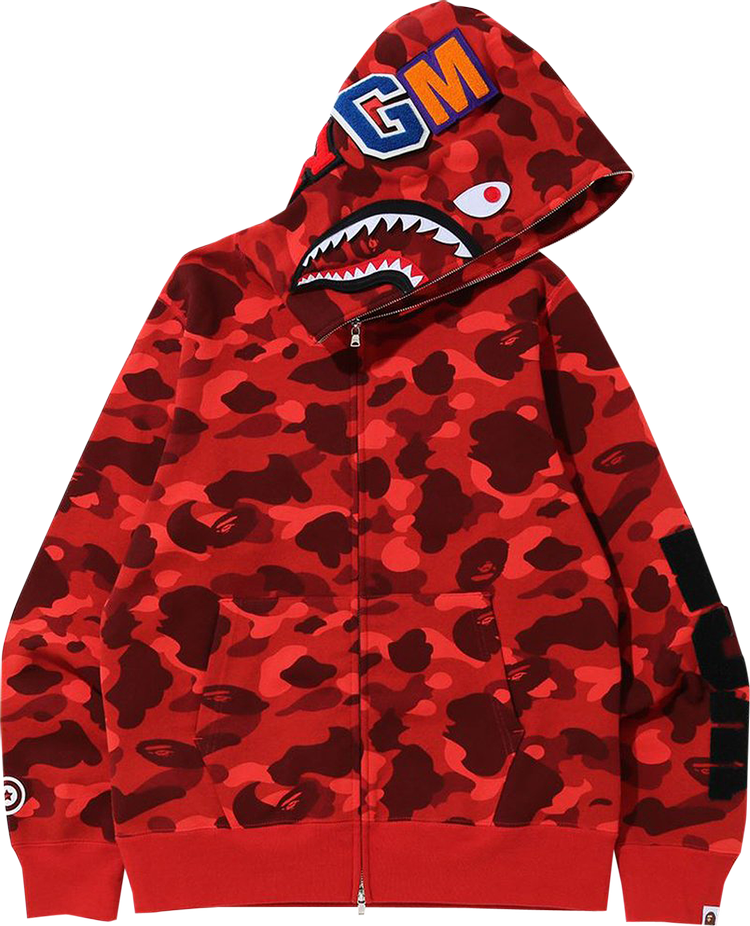 BAPE Color Camo Detachable Shark Full Zip Hoodie 'Red'