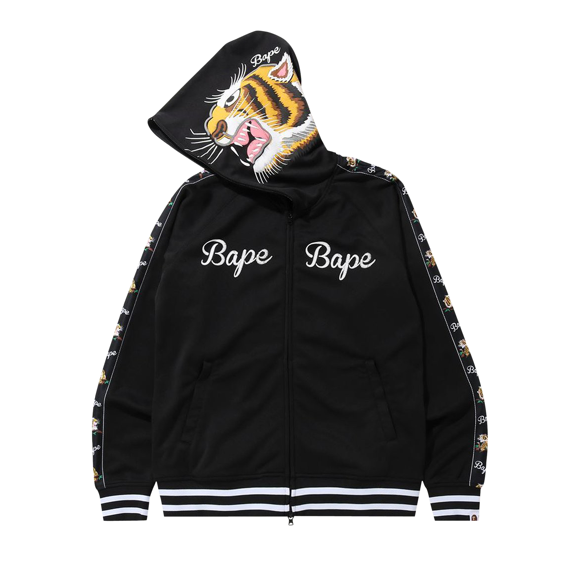 Pre-owned Bape Tiger Jersey Full Zip Hoodie 'black'