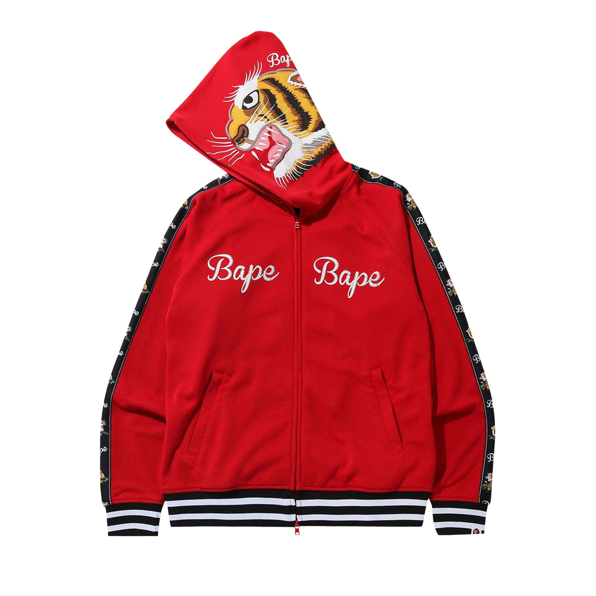 Pre-owned Bape Tiger Jersey Full Zip Hoodie 'red'