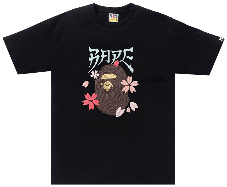 BAPE Embroidery Style Sakura Ape Head Tee Black