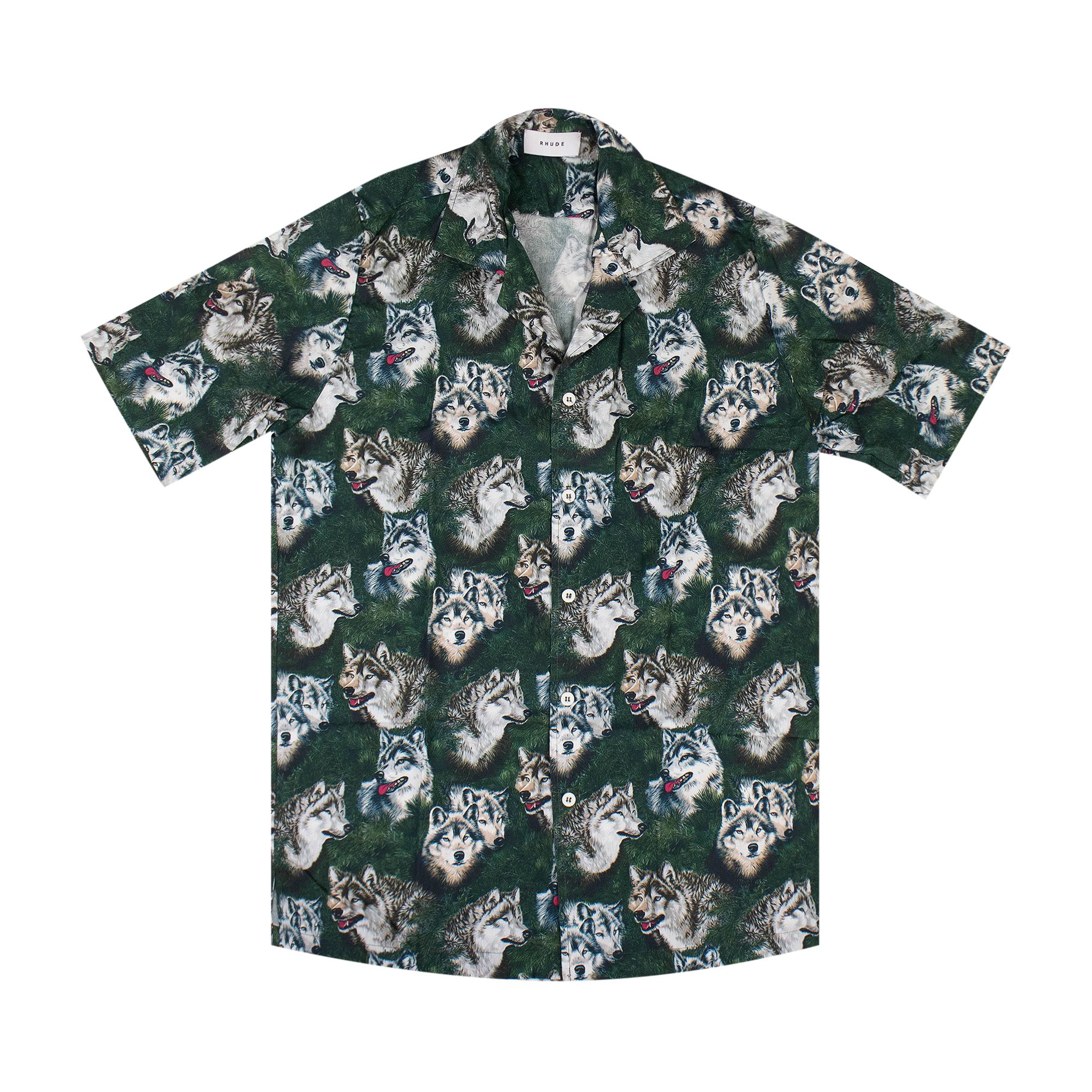 Pre-owned Rhude Wolf Print Shirt 'green' | Men's Size Xxl