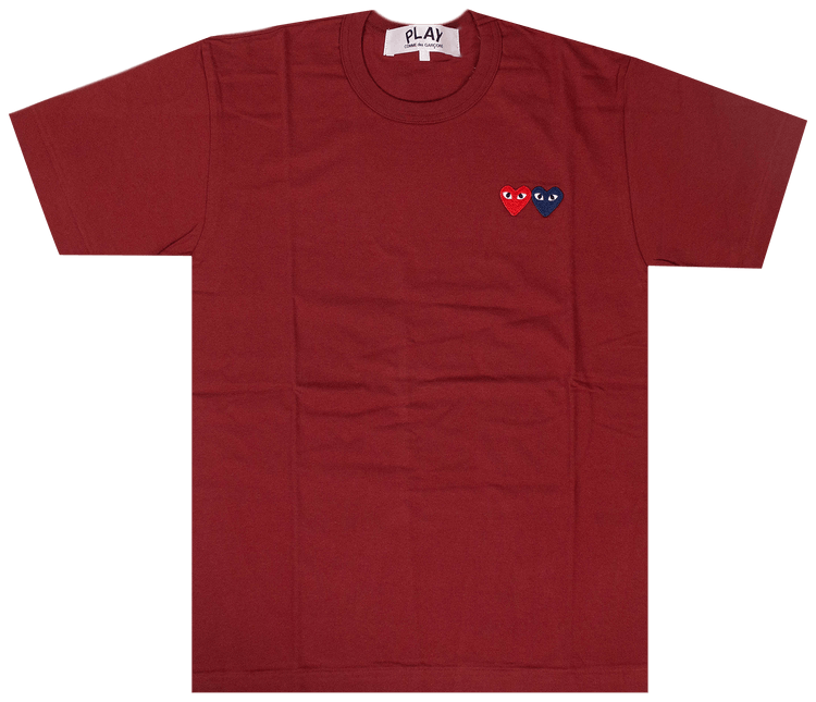 Comme des Garcons PLAY Double Heart T Shirt Burgundy