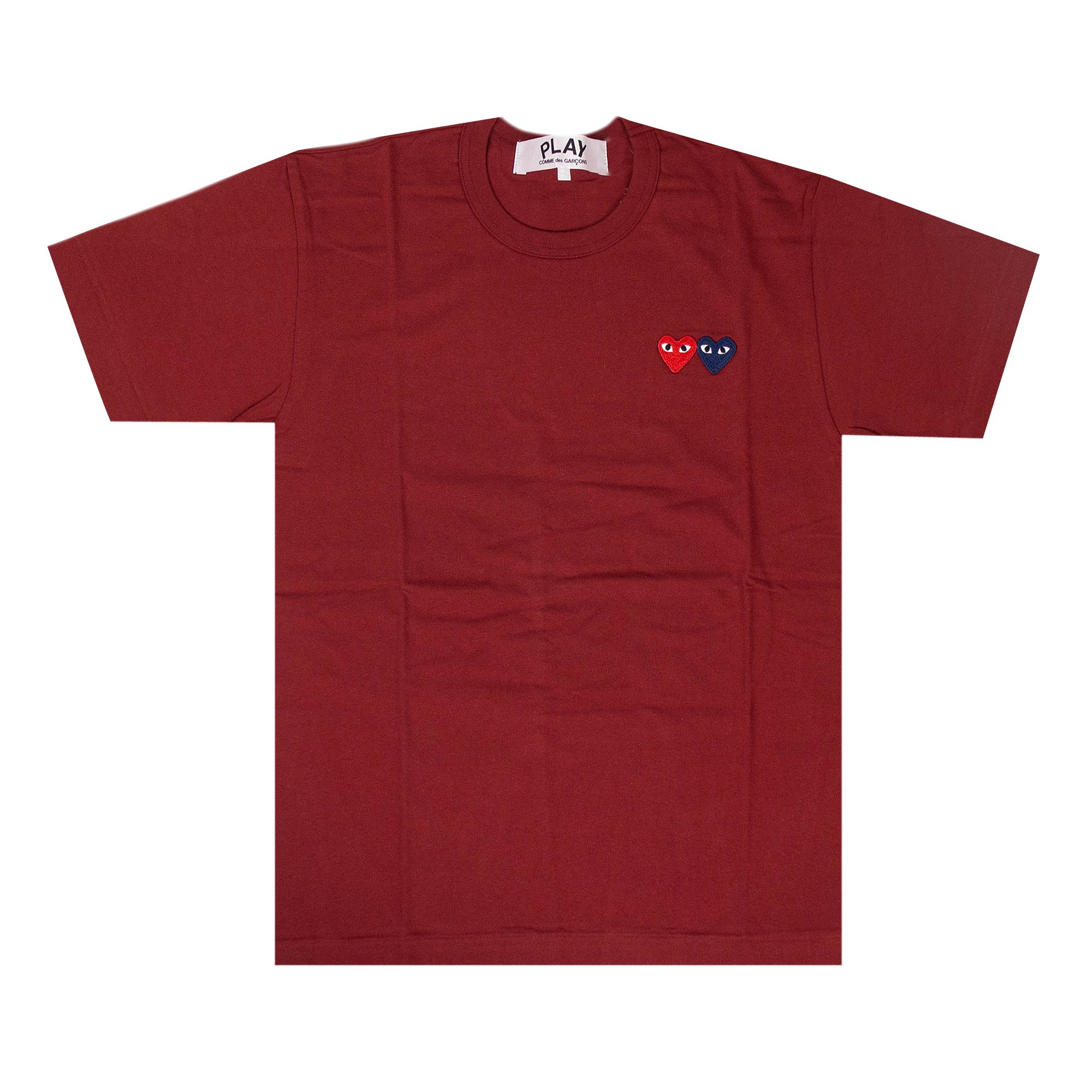 Pre-owned Comme Des Garçons Play Double Heart T-shirt 'burgundy' | Red | Men's Size Xxl