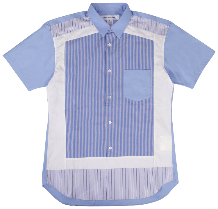 Comme des Garcons SHIRT Striped Short Sleeve Button Down Shirt Blue