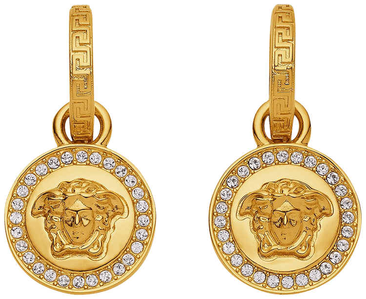 Versace Greca Medusa Drop Earrings WhiteGold
