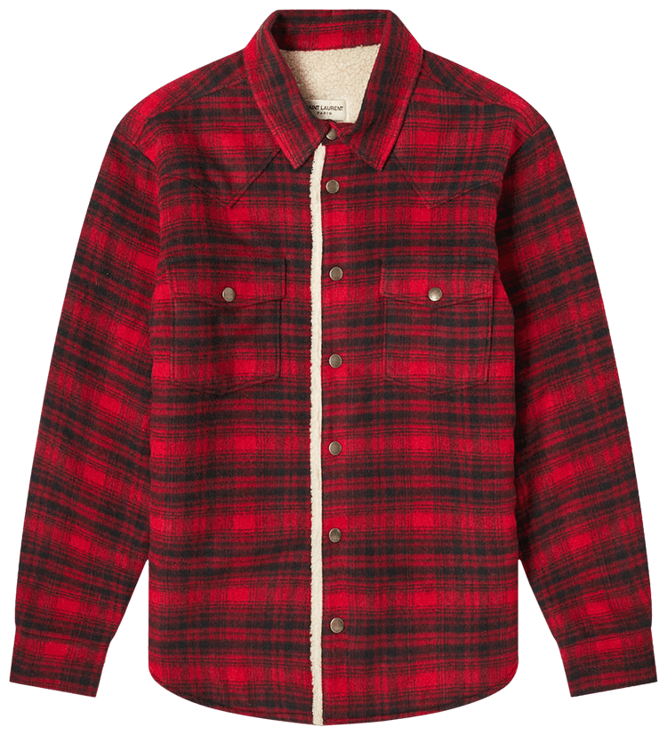 Saint Laurent Classic Shearling Western Shirt Carreaux Red