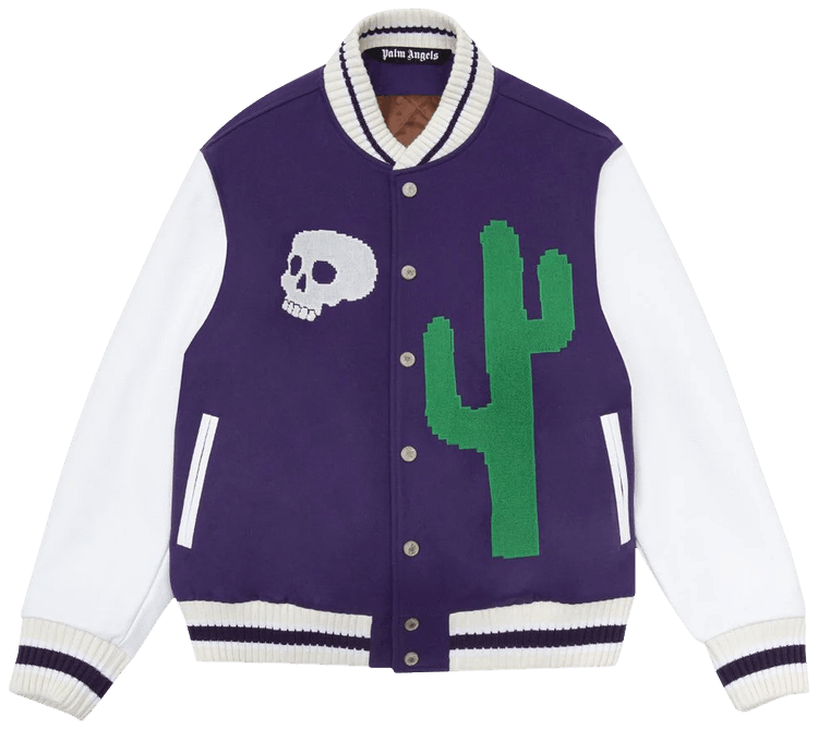 Palm Angels New Folk Varsity Jacket Navy BlueWhite