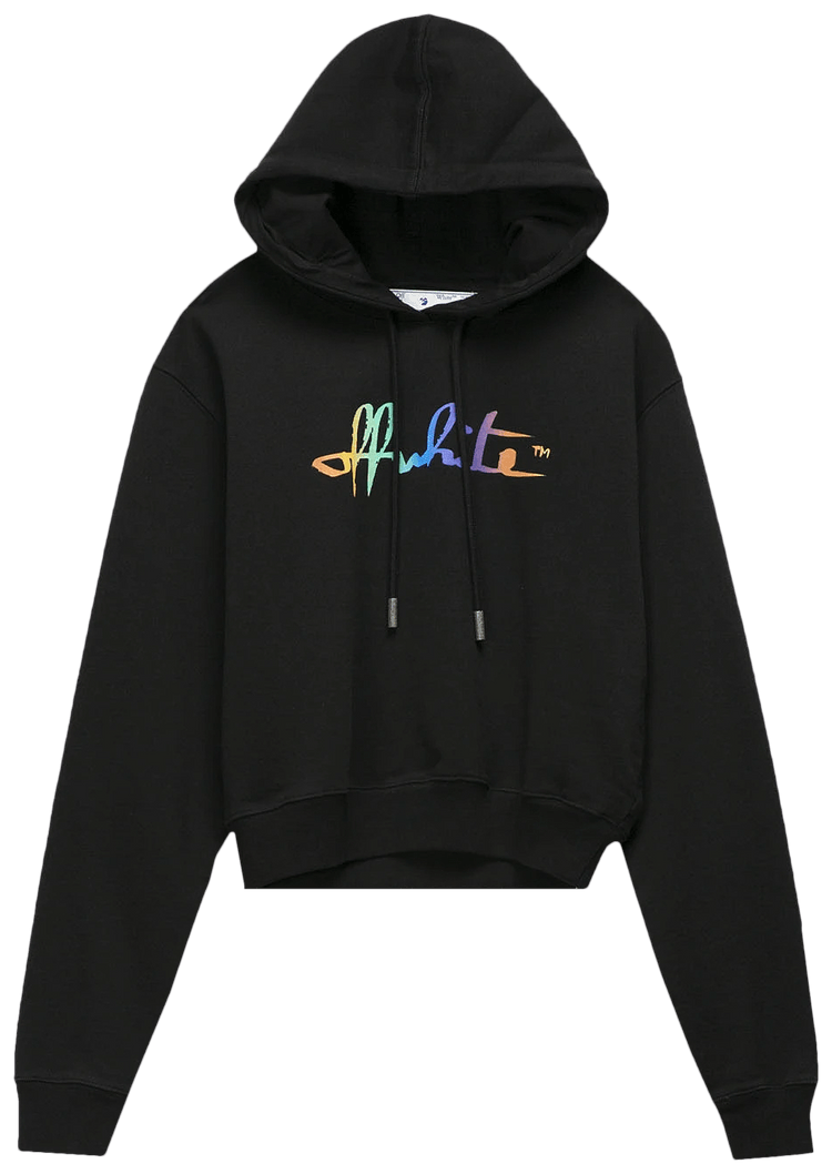 Off White Rainbow Cropped Hoodie BlackMulticolor