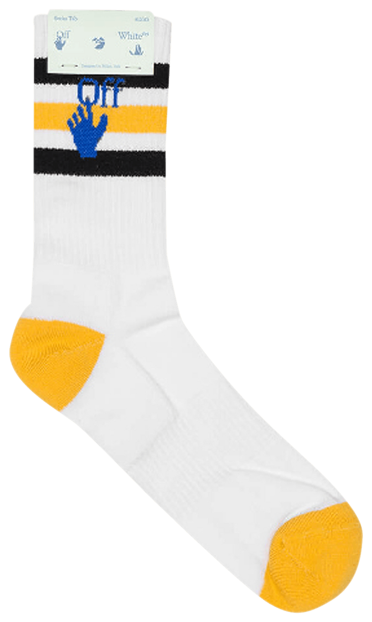 Off White Striped Mid Sport Socks WhiteYellow