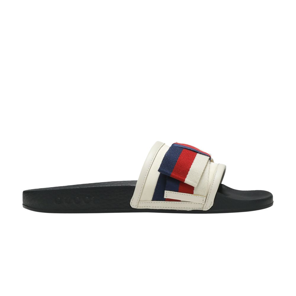 Pre-owned Gucci Wmns Satin Slide 'web Bow' | White | Women's Size 35