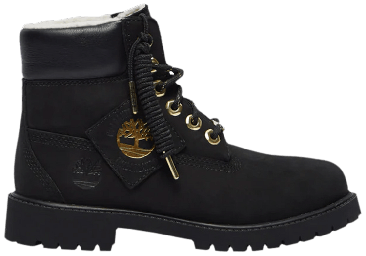 Timberland 6 Inch Premium Shearling Boot Junior Patch Pack   Black