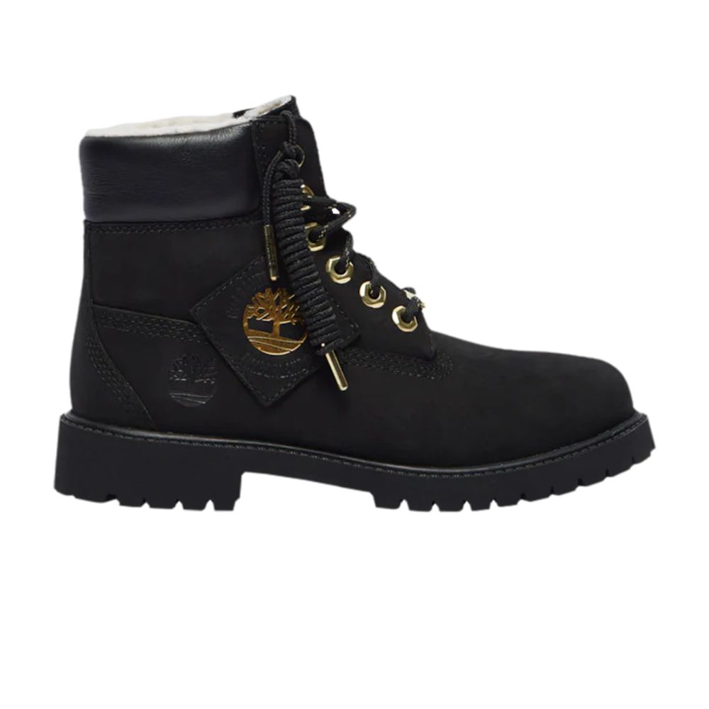 Pre-owned Timberland 6 Inch Premium Shearling Boot Junior 'patch Pack - Black' | Kid's Size 7