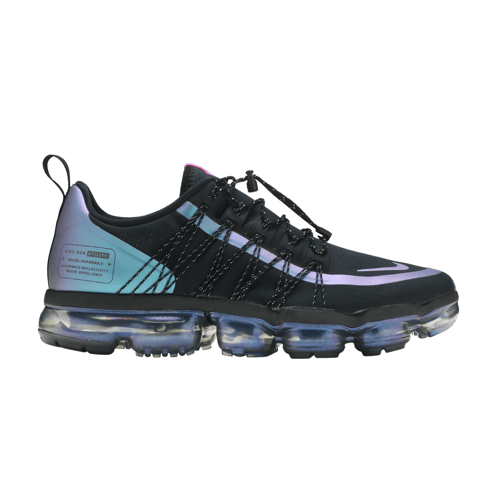 nike running vapormax utility throwback future trainers in black and iridescent