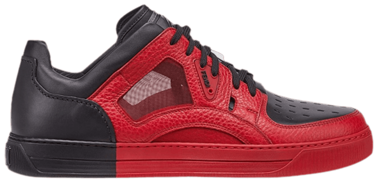 Fendi Leather Logo Perforated Sneaker Red Black